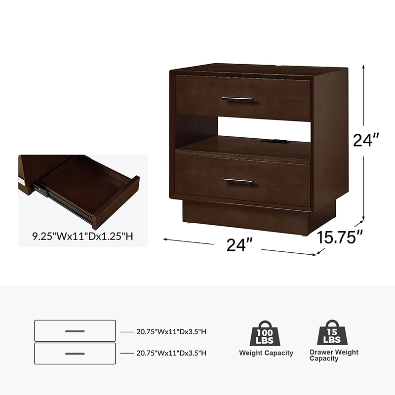 Yoel Hidden Drawer Nightstand with Built-in Outlets(Optional Types) - Image 11