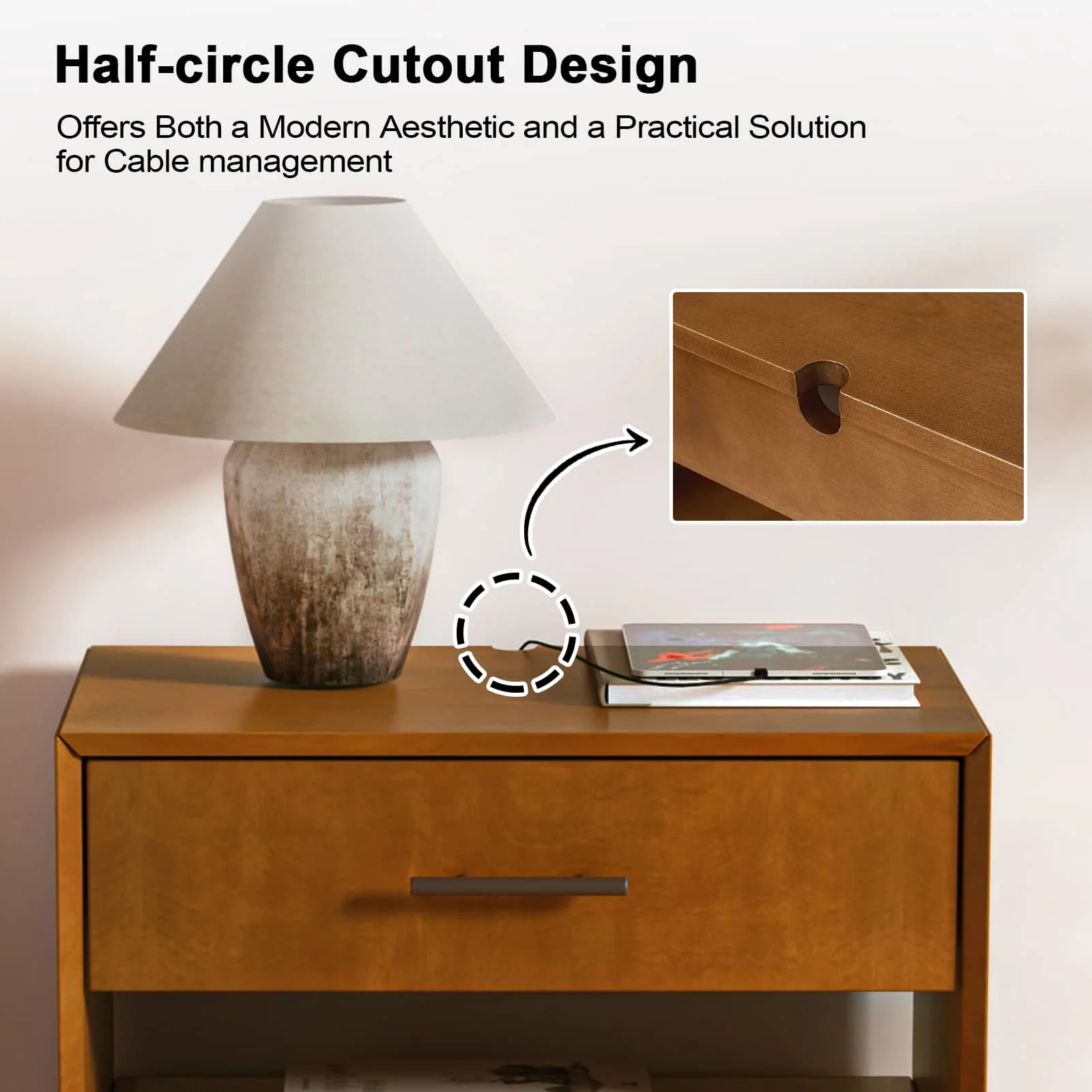 Yoel Hidden Drawer Nightstand with Built-in Outlets(Optional Types) - Image 22