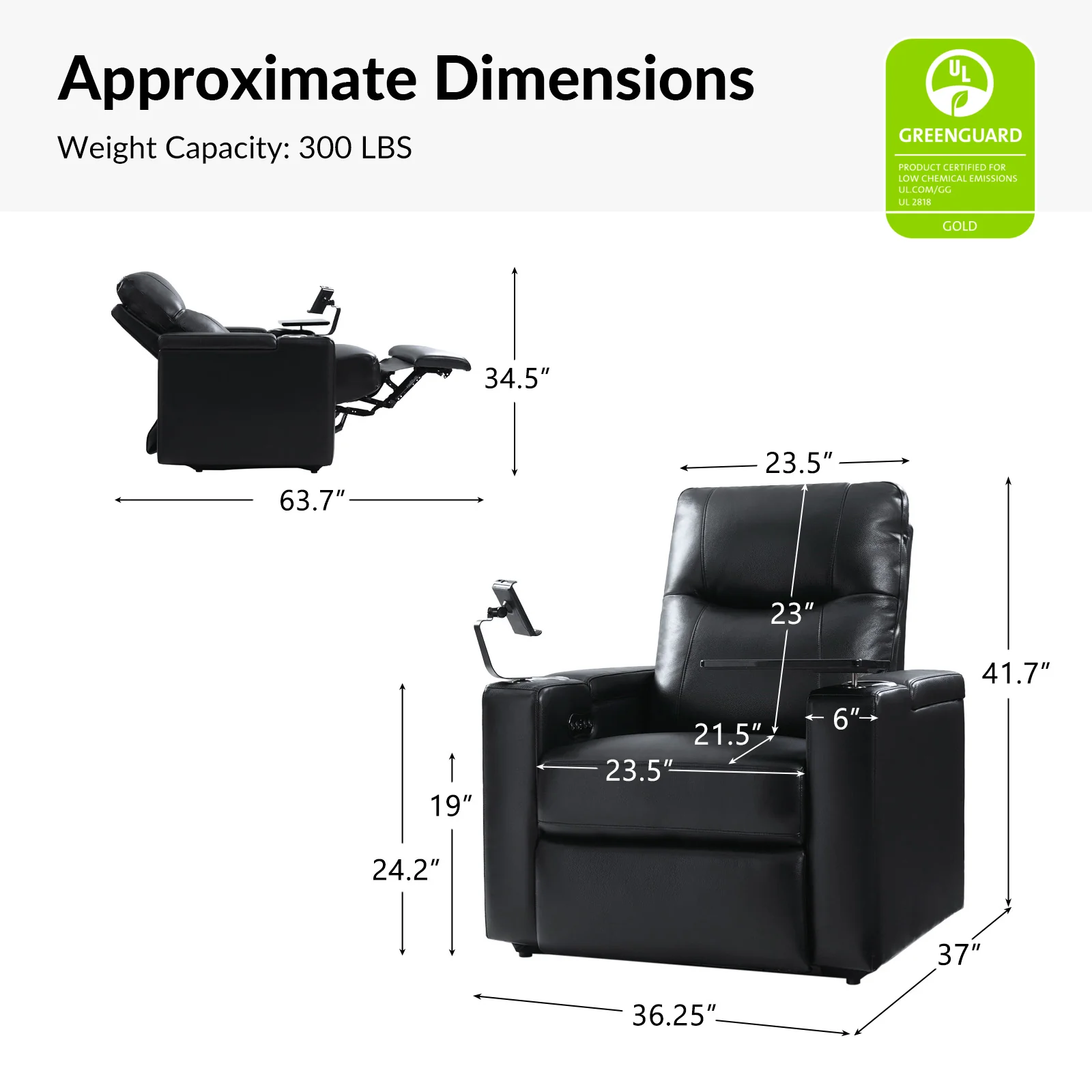 Iliana Electric Genuine Leather Recliner with Small Table and Phone Holder - Image 14