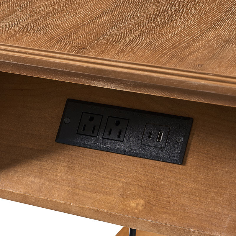 Ira 26" Tall Farmhouse Solid Wood End Table with Built-in Charging Outlets(Optional Types) - Image 47