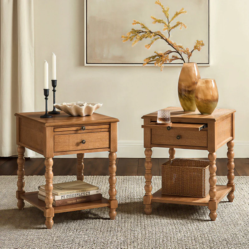 Ira 26" Tall Farmhouse Solid Wood End Table with Built-in Charging Outlets(Optional Types) - Image 49
