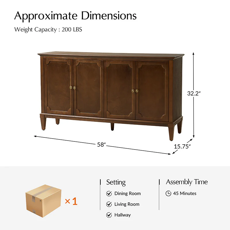 Jane Wood Veneer Sideboard with Adjustable Shelves, Available in 2-Door or 4-Door Options - Image 3
