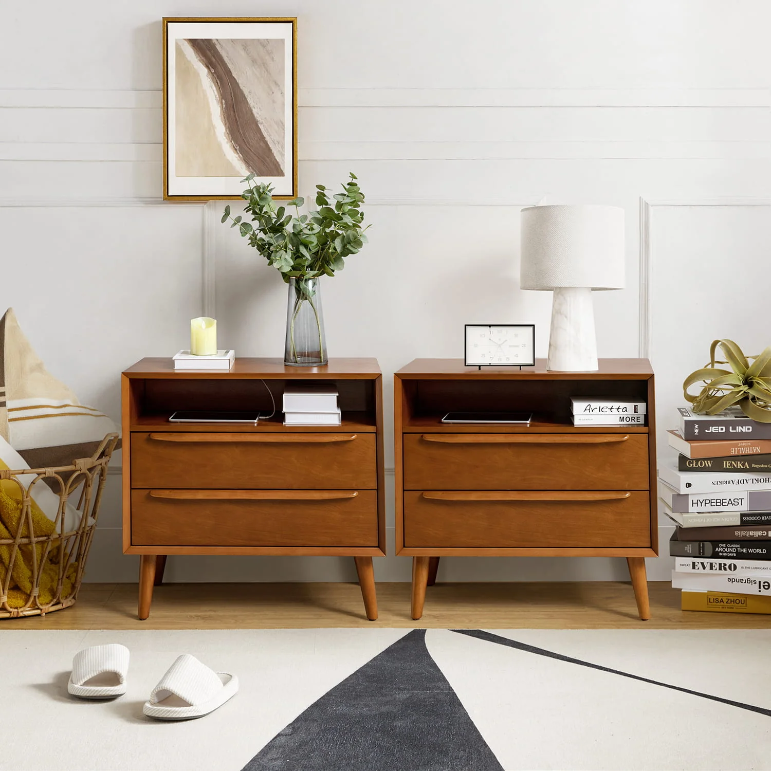 Lilian 2 - Drawer Mid Century End Table with Built-in Outlets(Optional Types) - Image 25