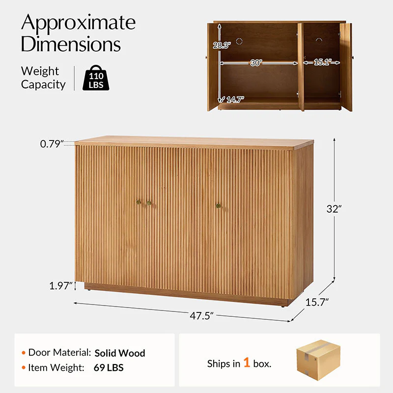 Mack Modern Fluted Solid Wood Sideboard with Elegant Storage Solution - Image 12