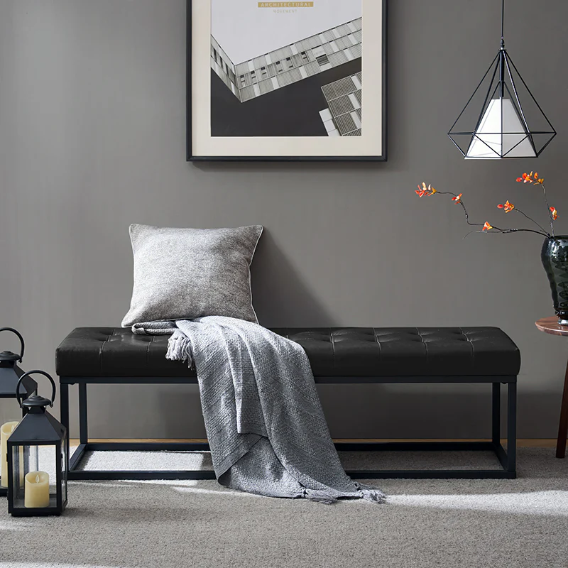 Amparo Mid-century Modern Bench with metal base - Image 17