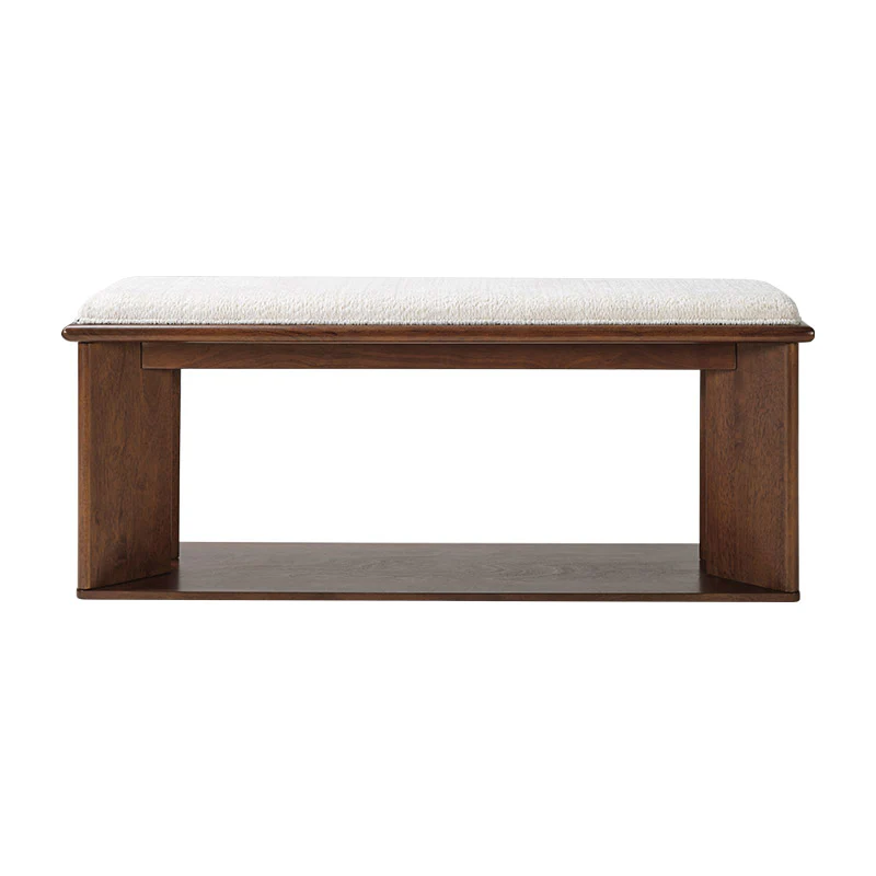Mid-Century Modern Wood Bench with Open Shoe Storage Shelf - Image 12
