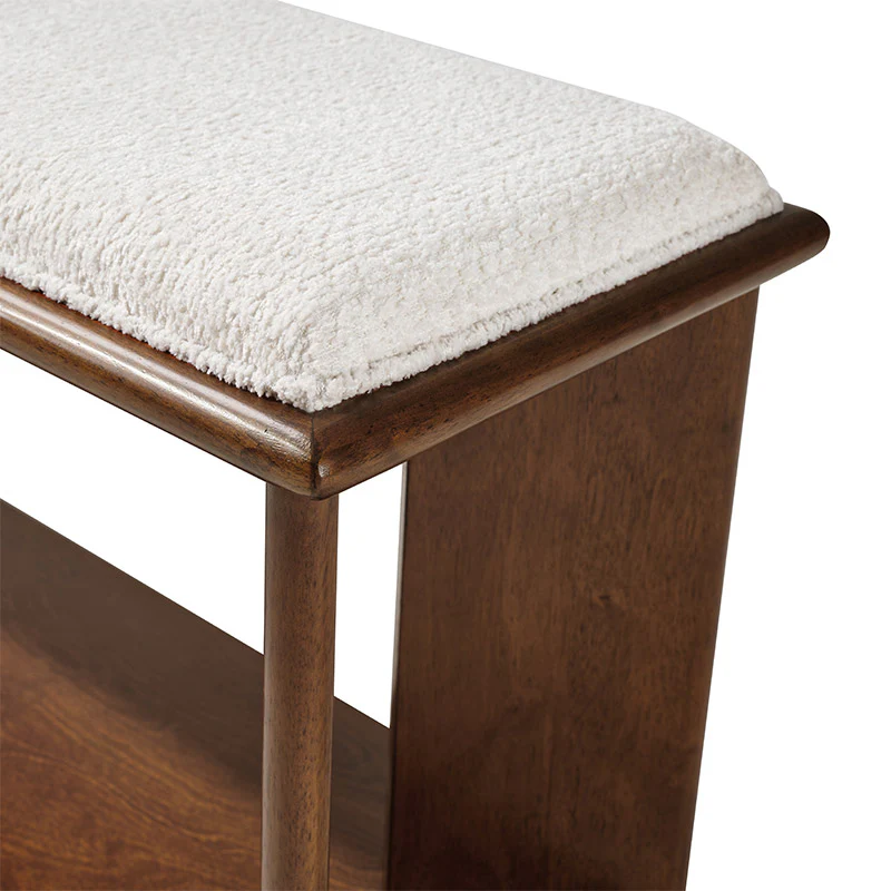 Mid-Century Modern Wood Bench with Open Shoe Storage Shelf - Image 14