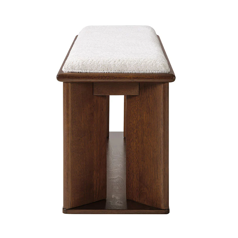 Mid-Century Modern Wood Bench with Open Shoe Storage Shelf - Image 15
