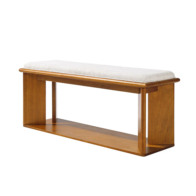 Mid-Century Modern Wood Bench with Open Shoe Storage Shelf - Image 5