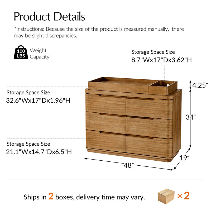 Modern 6-Drawer Nursery Dresser - Wide Wooden Storage Cabinet for Bedroom & Living Room - Image 3