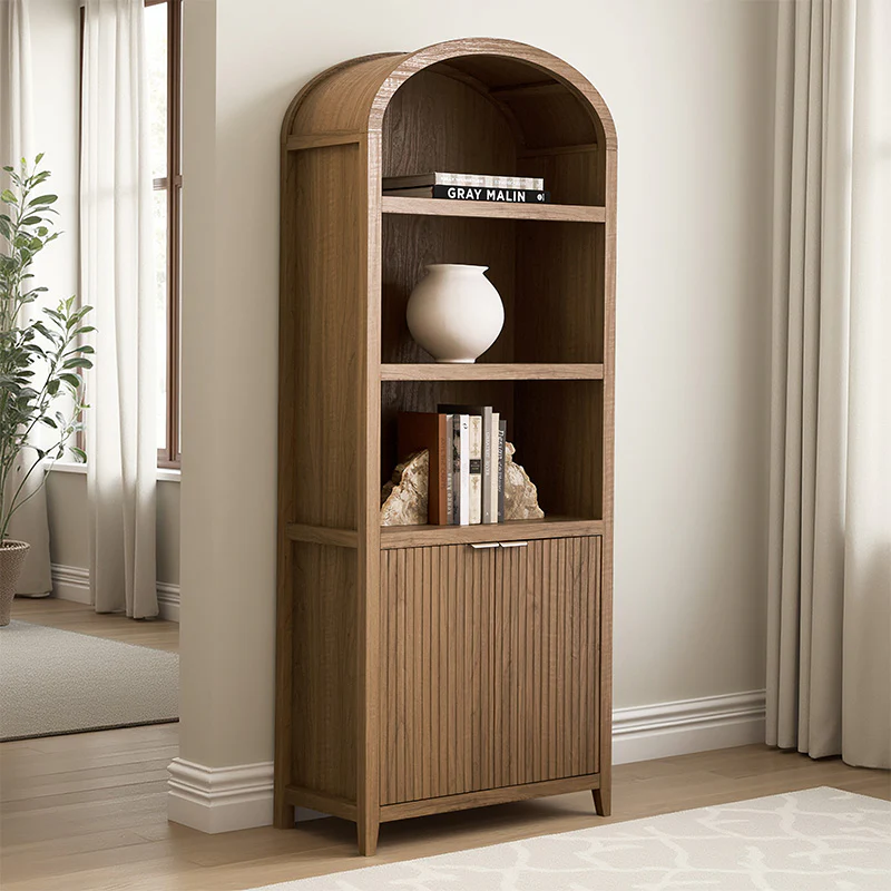 Modern Arched Bookcase with Slatted Cabinet - Image 9