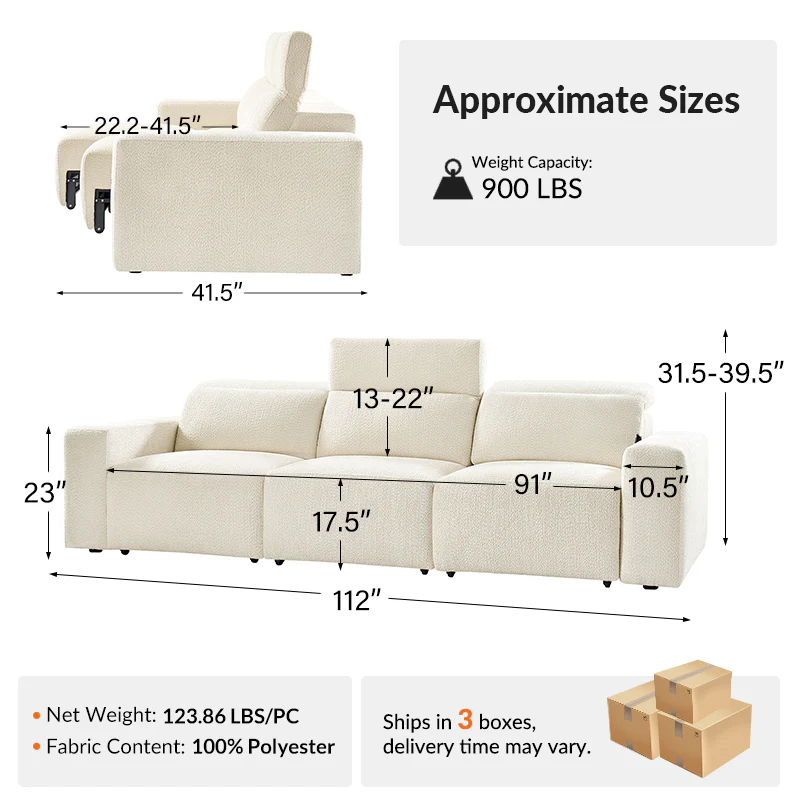 Moussea Modern Chenille Power Reclining Sofa with Sofa Bed Functionality - Image 3