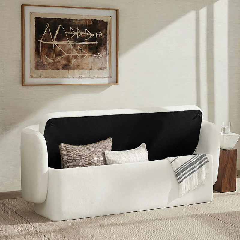 Modern Chenille Storage Bench with Wraparound Backres - Image 10