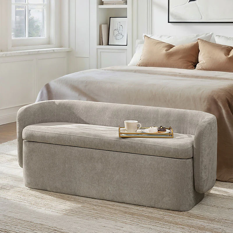 Modern Chenille Storage Bench with Wraparound Backres - Image 17