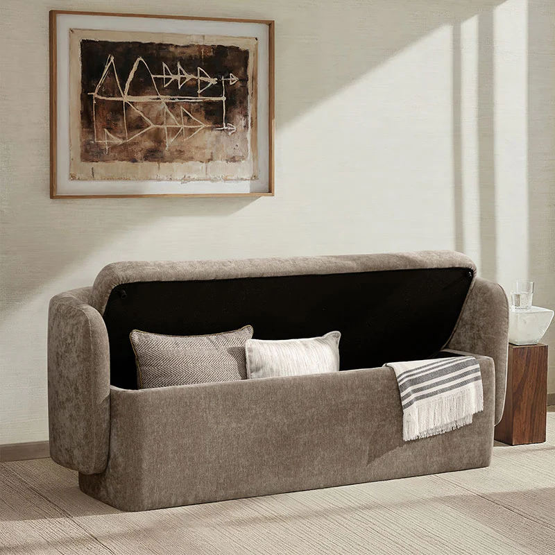 Modern Chenille Storage Bench with Wraparound Backres - Image 26