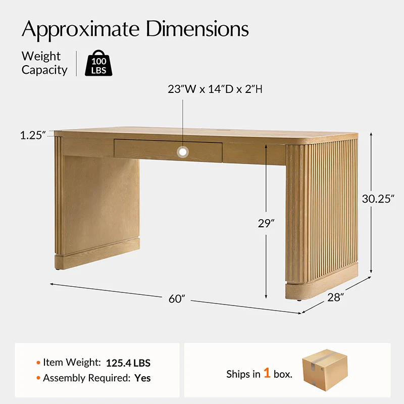 Modern Desk with Power Outlets and Fluted Wood Legs - Image 4