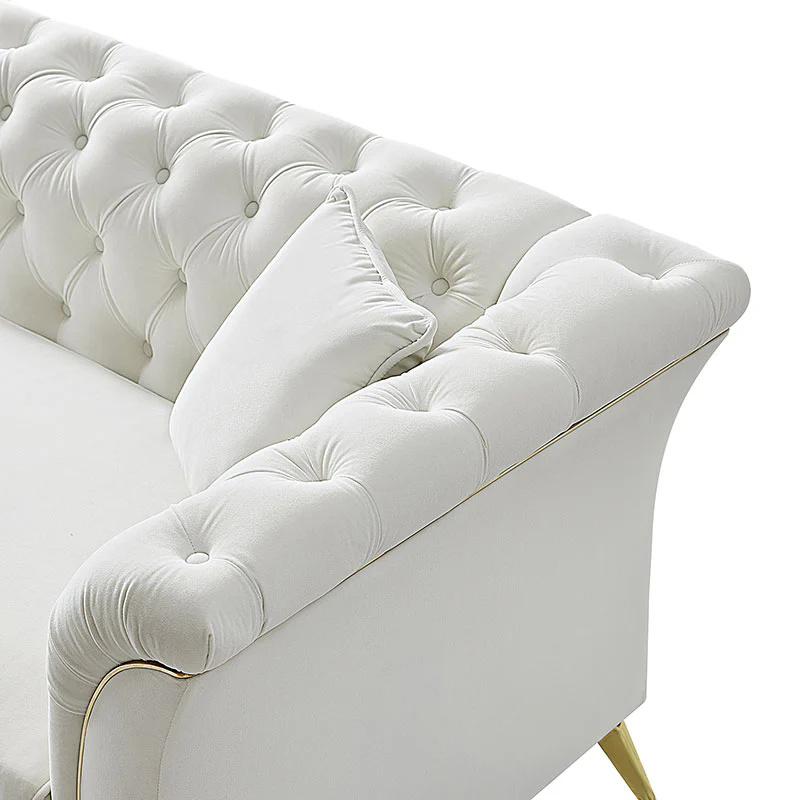 Modern Luxury Glam Velvet Sofa with Tufted Buttons & Gold Metal Accents - Image 8