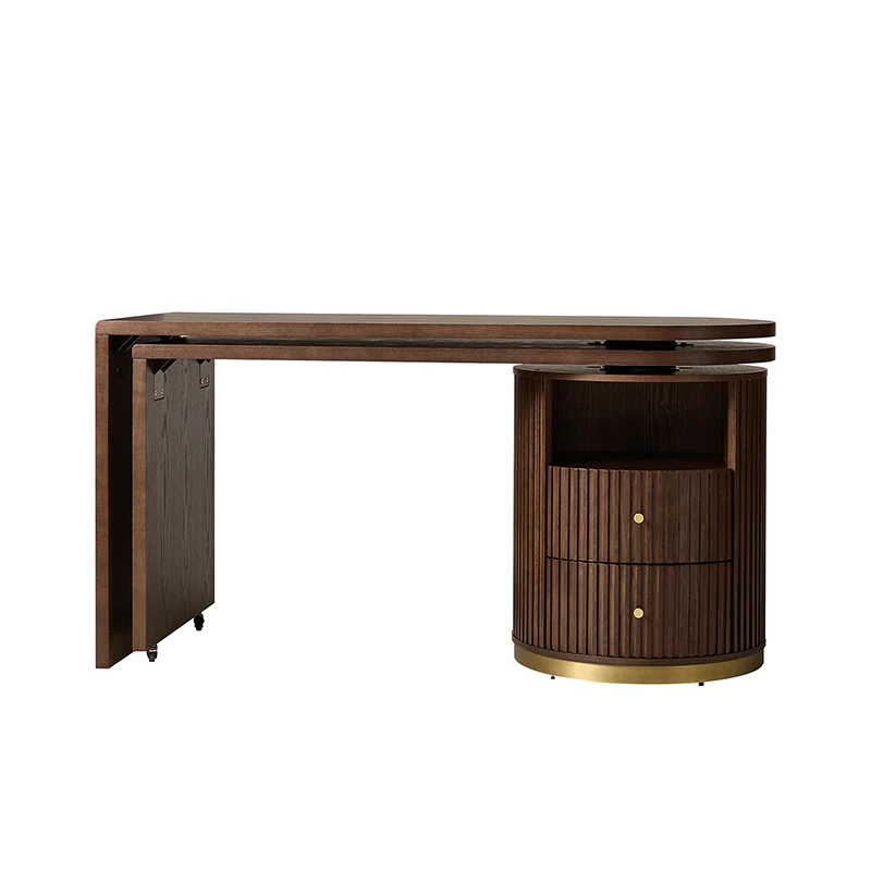 Modern Fluted L shaped 360 Rotating Wooden Office Desk - Image 15