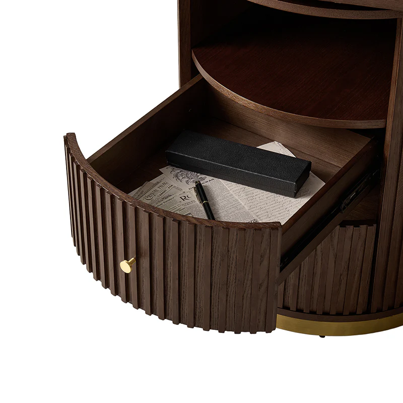 Modern Fluted L shaped 360 Rotating Wooden Office Desk - Image 16