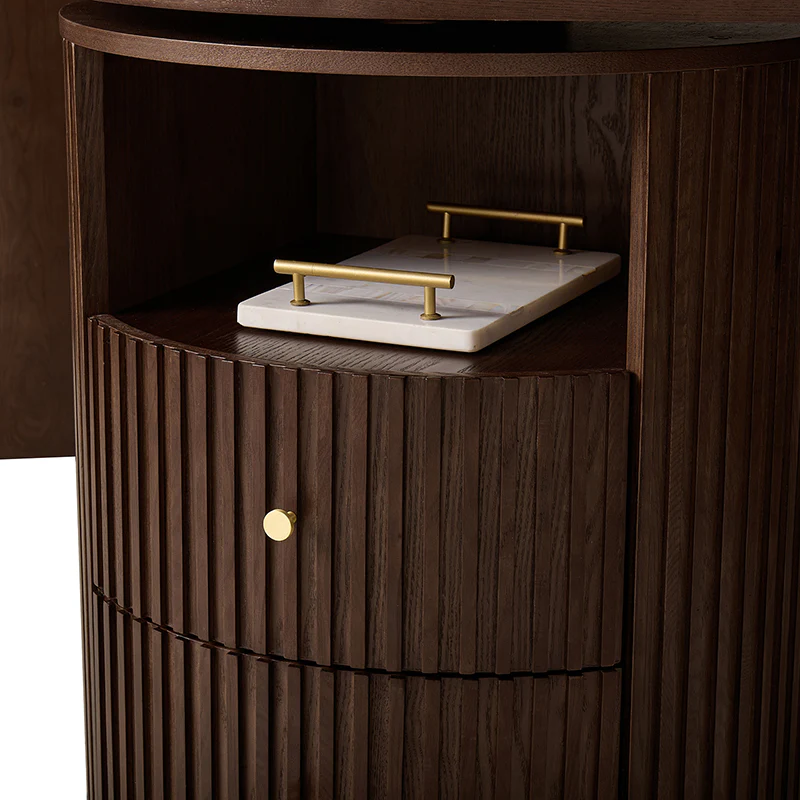 Modern Fluted L shaped 360 Rotating Wooden Office Desk - Image 17
