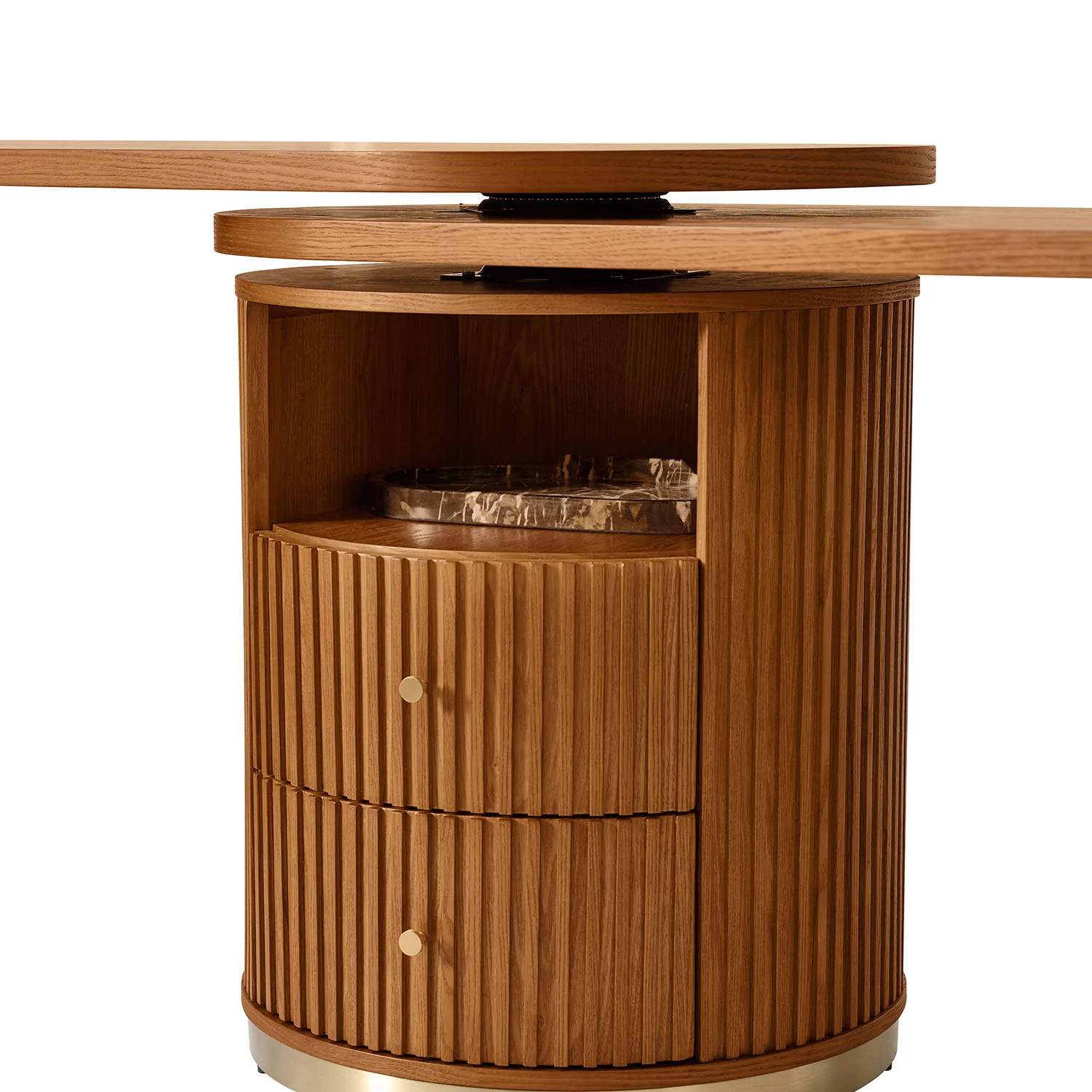 Modern Fluted L shaped 360 Rotating Wooden Office Desk - Image 25