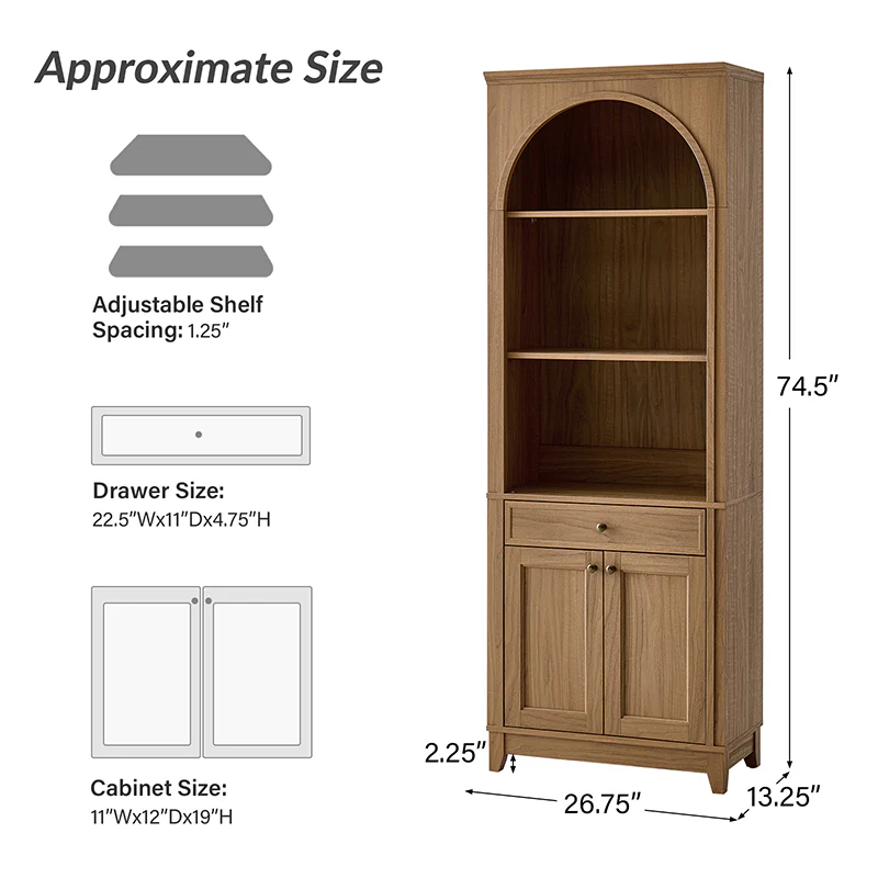Baggio Modern Storage Bookcase with Smooth-Glide Drawer and LED - Image 12