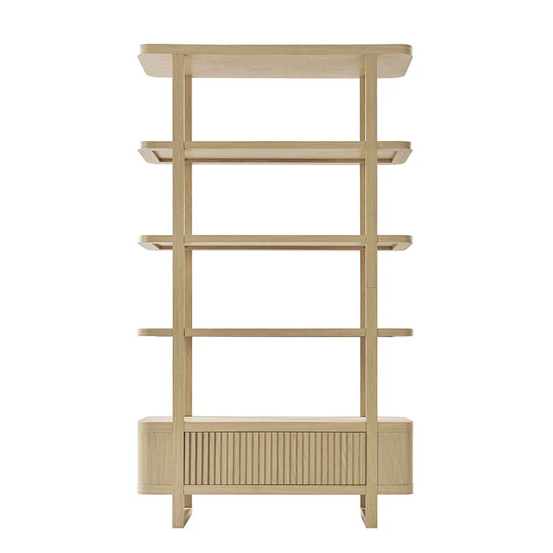 Modern Fluted Wood Bookshelf with Cabinet Storage - Image 4
