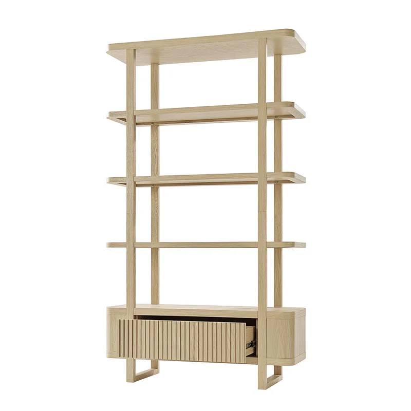 Modern Fluted Wood Bookshelf with Cabinet Storage - Image 5
