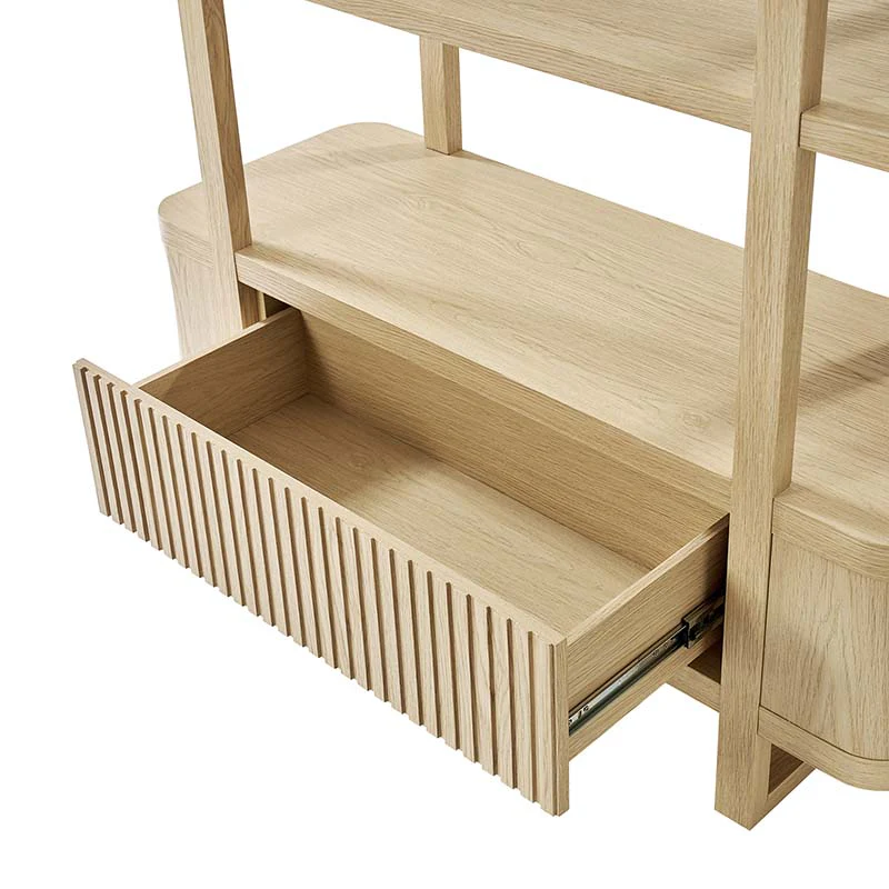 Modern Fluted Wood Bookshelf with Cabinet Storage - Image 8