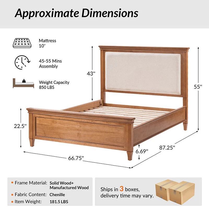 Mornay Transitional Solid Wood Bed with Upholstered Headboard - Image 3
