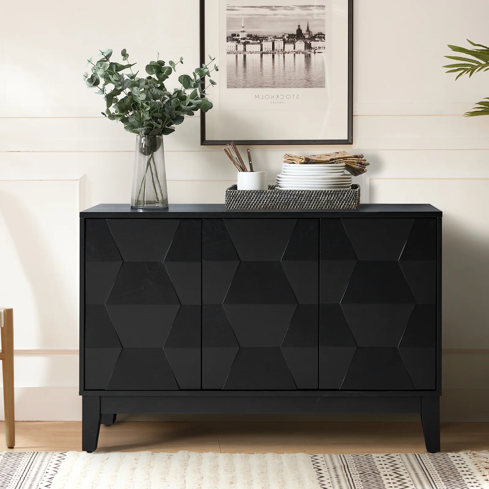 Kamu 45″ Wide 3-Door Sideboard – Modern Minimalist Storage Cabinet - Image 18