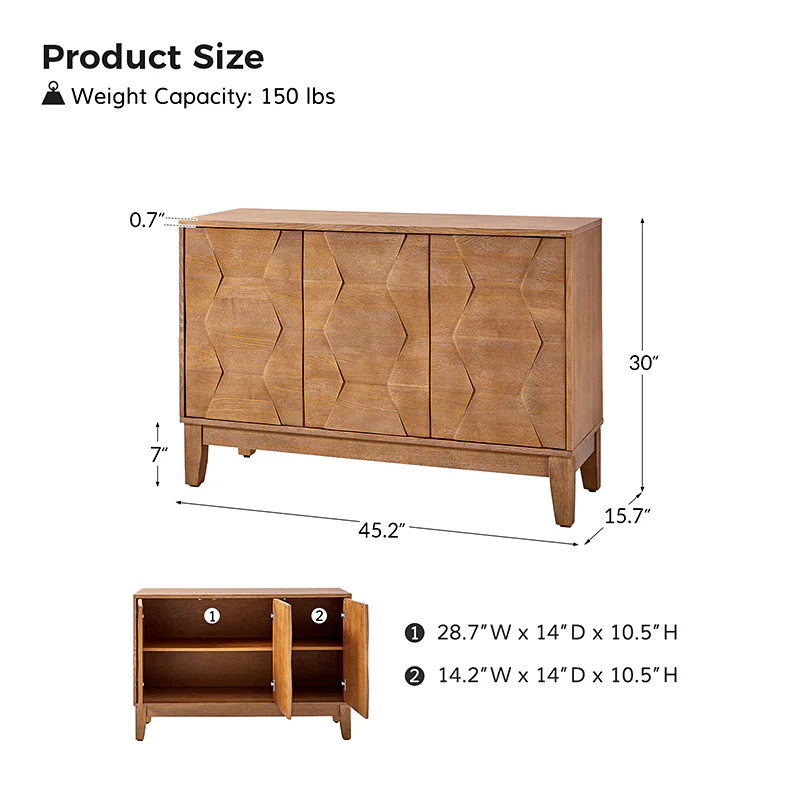 Kamu 45″ Wide 3-Door Sideboard – Modern Minimalist Storage Cabinet - Image 27