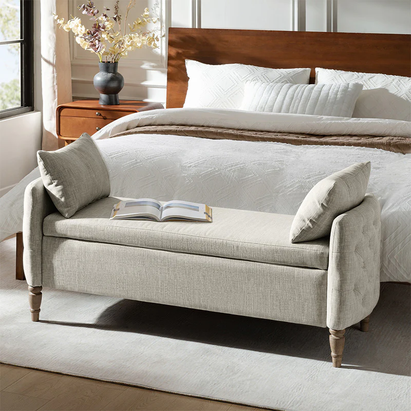 Octavia Upholstered Storage Bench with Turned Wood Legs - Image 25