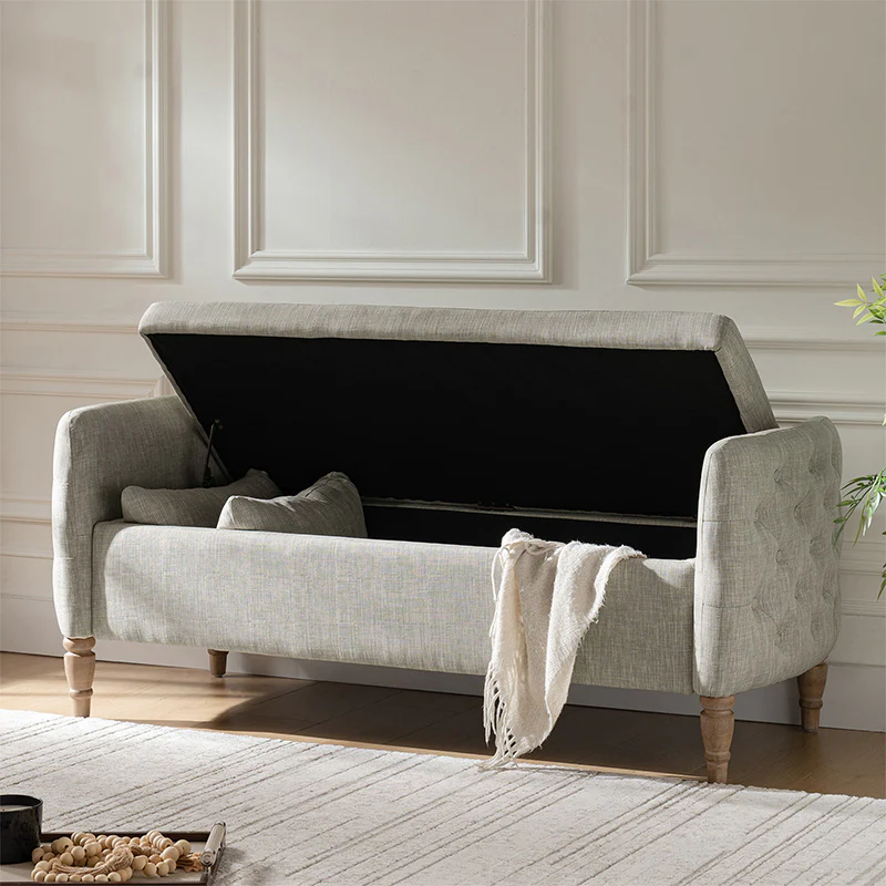 Octavia Upholstered Storage Bench with Turned Wood Legs - Image 26