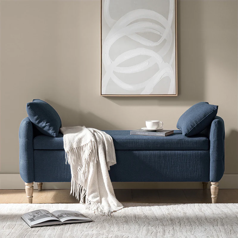 Octavia Upholstered Storage Bench with Turned Wood Legs - Image 41