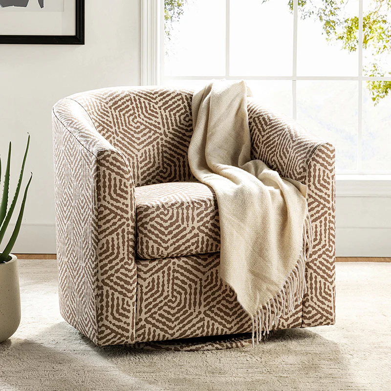 Pablo Modern Swivel Barrel Chair with Upholstered Fabric & Metal Base - Image 50