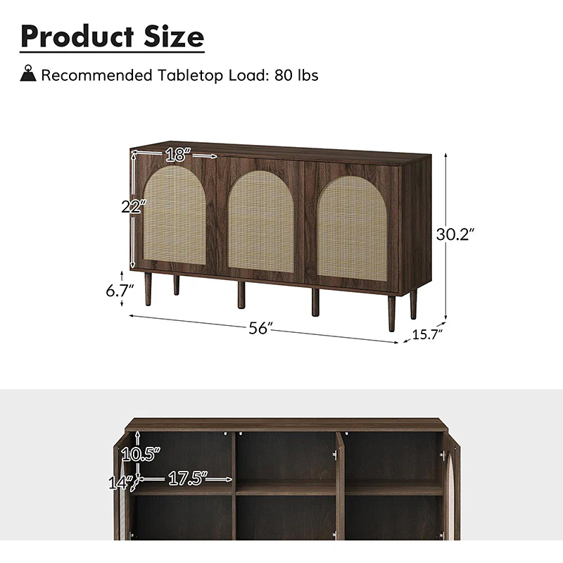Posey 56″ Wood & Rattan Sideboard – Modern Coastal Storage Cabinet - Image 19