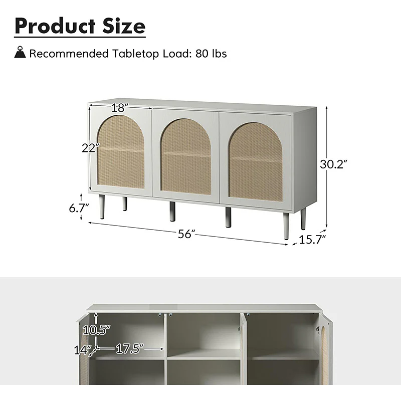 Posey 56″ Wood & Rattan Sideboard – Modern Coastal Storage Cabinet - Image 27