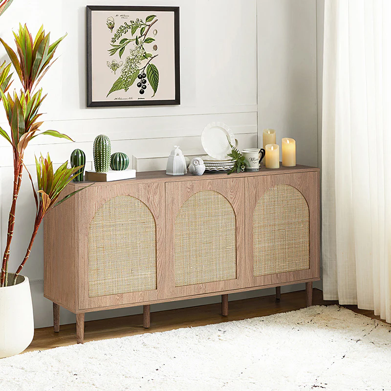 Posey 56″ Wood & Rattan Sideboard – Modern Coastal Storage Cabinet - Image 9