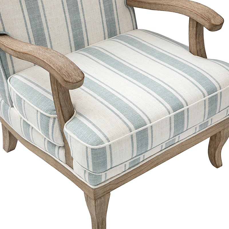 Randolph Romantic Upholstered Stripes Armchair with Solid Wood Armrests - Image 15