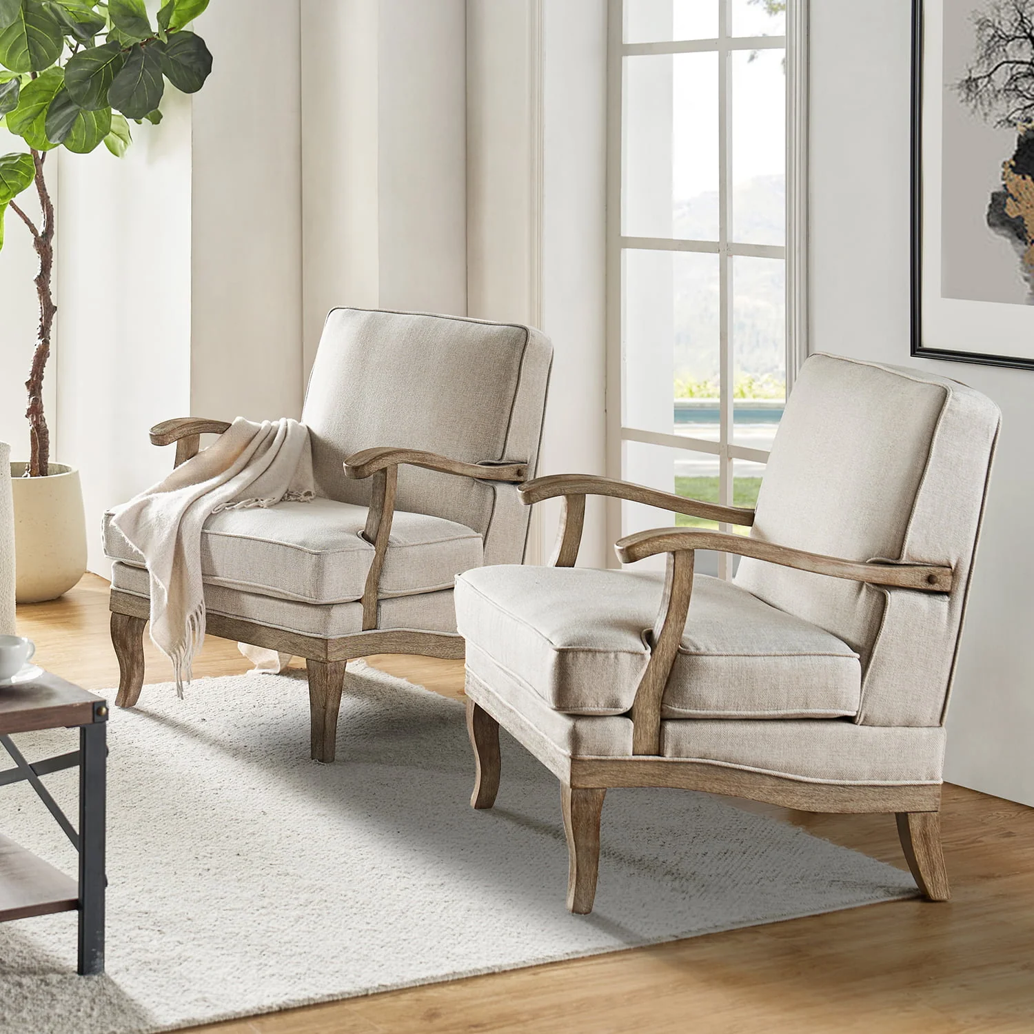 Randolph Farmhouse Upholstered Accent Chair with Wooden Legs(Optional Types) - Image 53