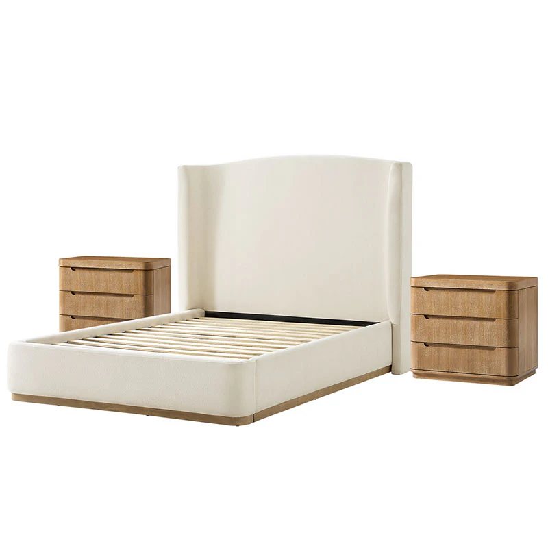 Ravona Modern 3-Piece Bedroom Bundle with Wingback Bed & Nightstands - Image 11