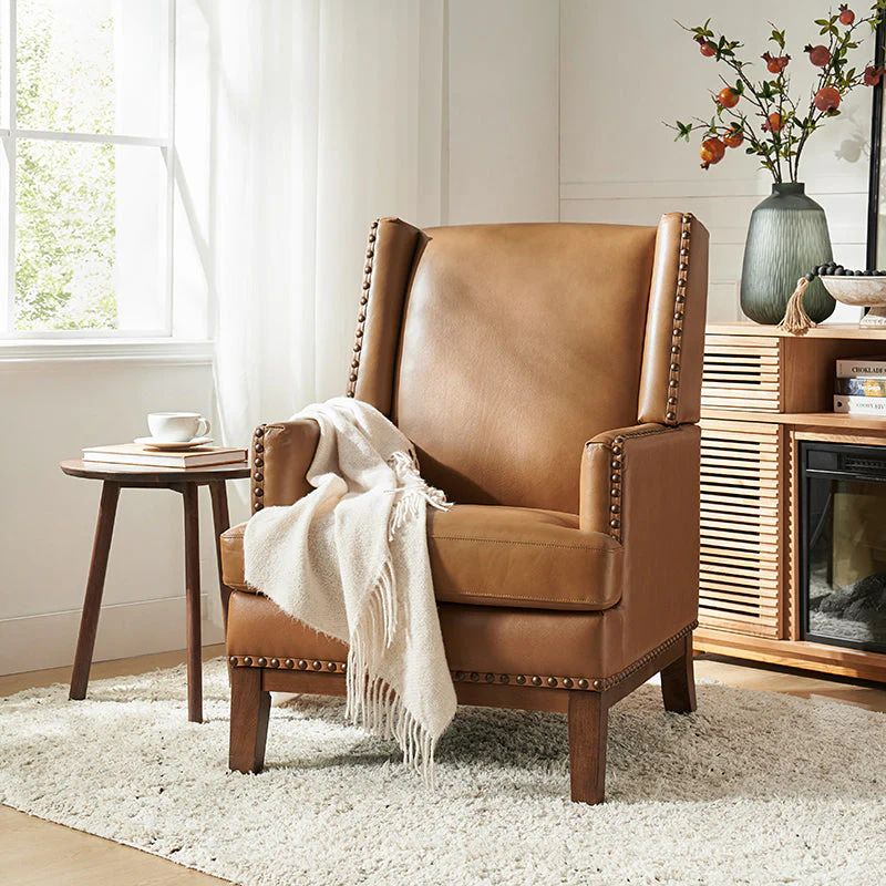 Rosa Genuine Leather Mid-Century Modern Style Accent Chair - Image 9