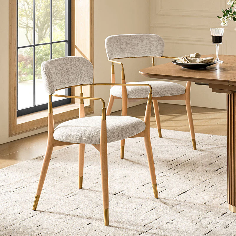 Sabina Modern Dining Chair with Wooden Legs & Metal Armrests ,Set of 2 - Image 17
