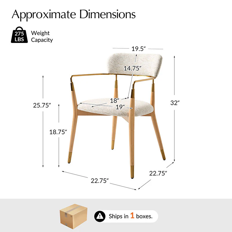 Sabina Modern Dining Chair with Wooden Legs & Metal Armrests ,Set of 2 - Image 19