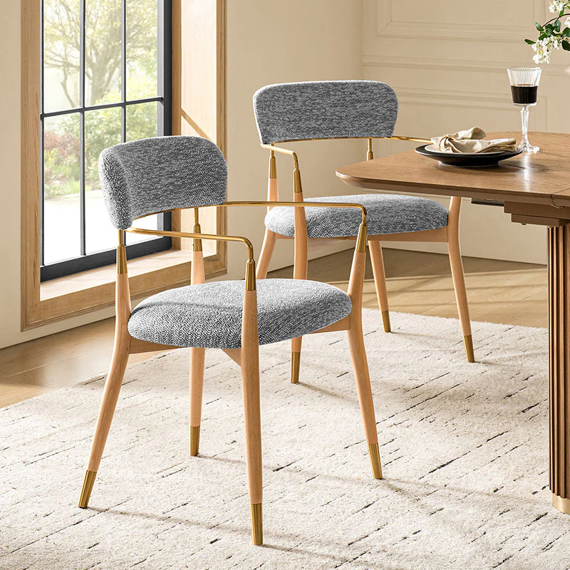 Sabina Modern Dining Chair with Wooden Legs & Metal Armrests ,Set of 2 - Image 9