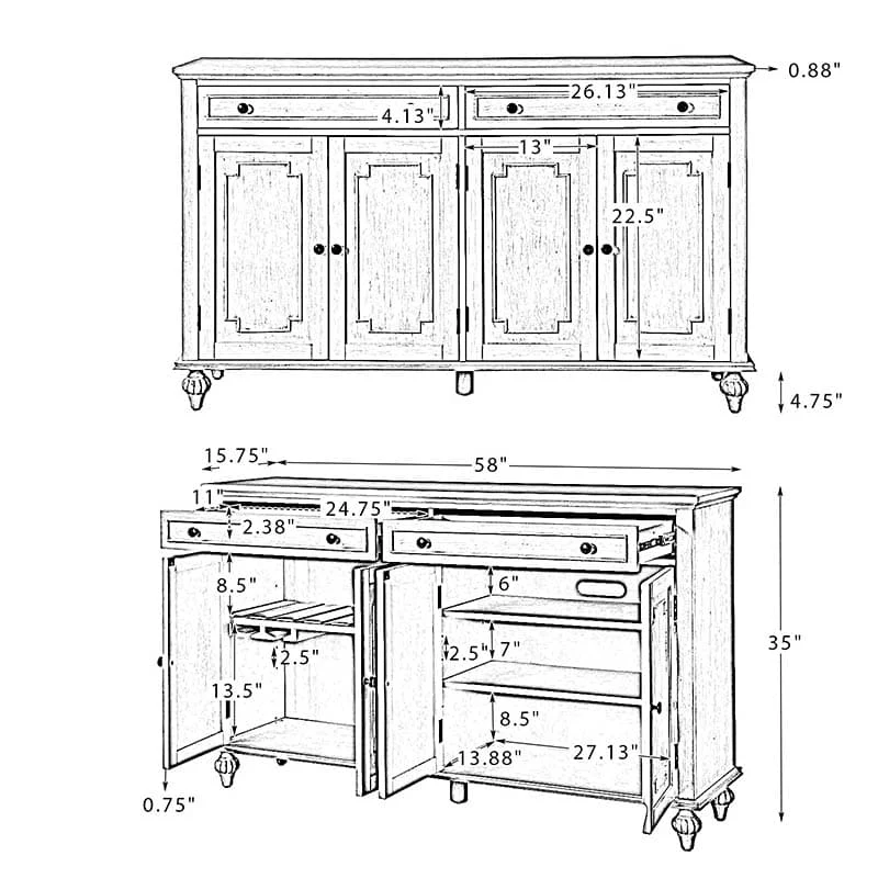 Penny 58'' Wide 2 Drawer Sideboard Buffet - Image 3