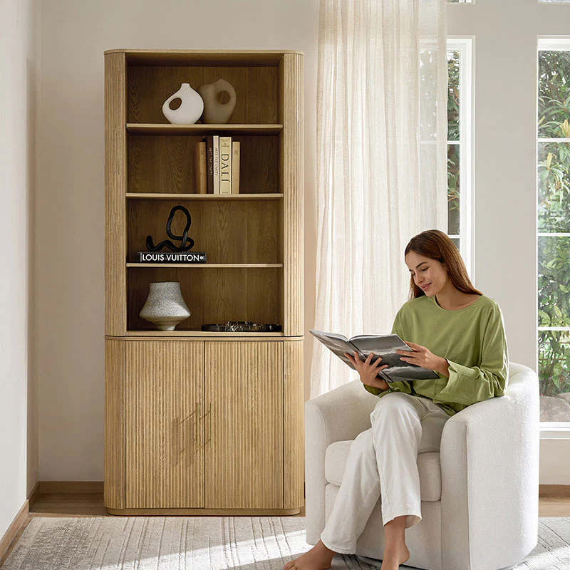 Silvia Modern Fluted Wood Bookcase Cabinet - Image 3