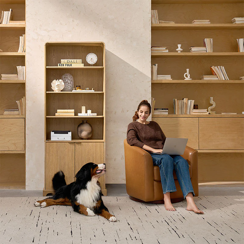 Silvia Modern Wood Veneer Bookcase with LED Lighting & Gold Accents - Image 3