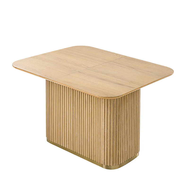 Sonia Modern Extendable Dining Table with Hidden Leaf & Grille Metal Base - Image 13